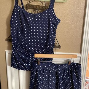 Talbots Navy with White Polka Dots Two Piece Swim Suit Size U.S. 16